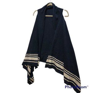 Navy Blue White Nautical Striped trim open cardigan sleeveless wrap swea…